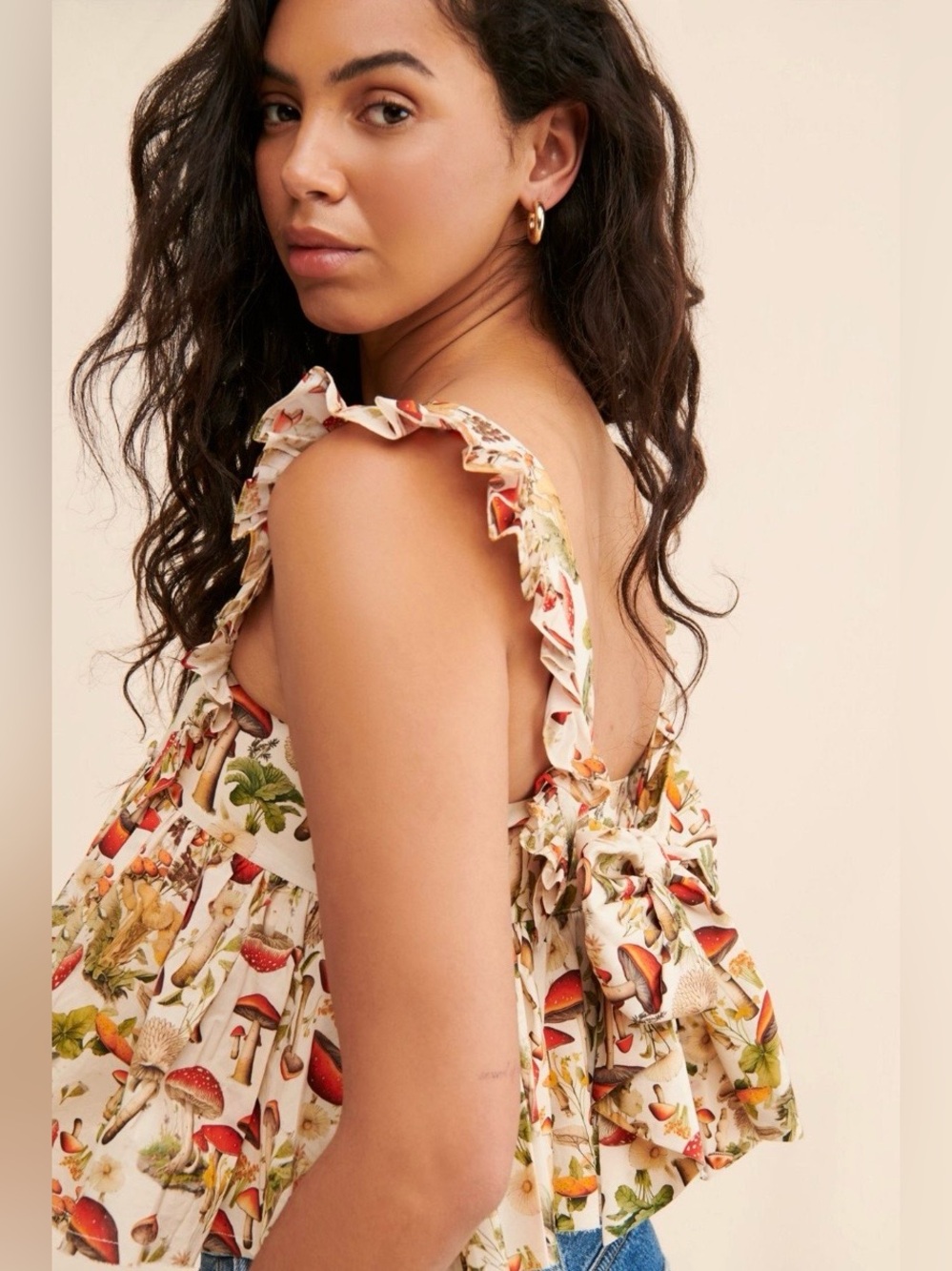 SELKIE Ruffle Apron Top Babydoll Mushroom Print “What a Trip” Size 1X